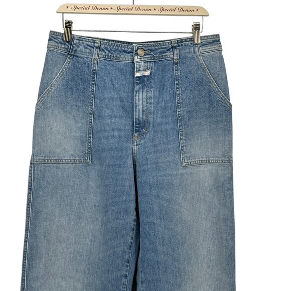 Closed Women's Aria Jeans Wide Flare Leg 32 High Waist Blue Patch Pocket Italy - Picture 3 of 12